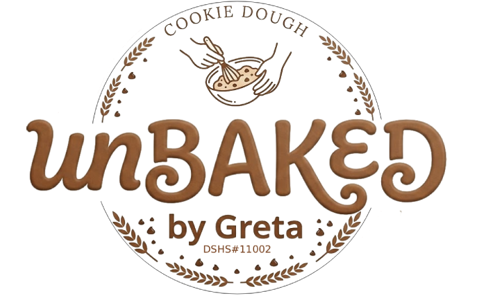 Unbaked by Greta logo, with 'un' and 'Greta' in regular font and 'BAKED' in italic
